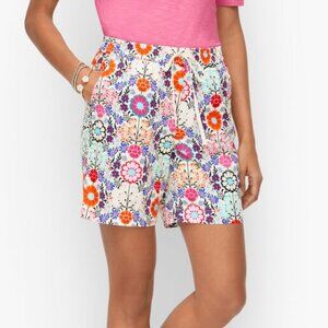 TALBOTS Women's 8 Floral Multi-Color Linen Cotton Drawstring Summer Casual Short